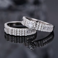 S925 sterling silver snowflake ring set with halo round cut diamond and pavé band - US 6 / Silver Ring Set