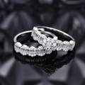 S925 sterling silver snowflake ring set with wavy band on black reflective surface - US 6 / Silver Ring Set