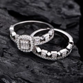 Luxe S925 sterling zilveren dubbele ringenset met vierkante en ronde zirkonia steentjes - US 6 / Zilver