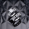 S925 silver stacked ring set with emerald cut zircon stones and pavé detailing - US 6 / Silver