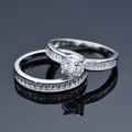 S925 Sterling Silver ring set with rectangle cubic zirconia stones and mirror reflection - US 6 / Silver Ring Set