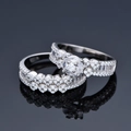 Luxurious S925 silver wedding ring set with sparkling micro-paved cubic zirconia stones - US 6 / Silver