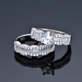 Sparkling S925 silver wave bridal set with six-prong zircon and matching band - US 6 / Silver