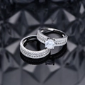Luxury 925 sterling silver bridal ring set with marquise accent and round brilliant center - US 6 / Silver