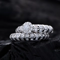 925 zilveren dubbele ringenset met grote ronde middensteen en baguette-geslepen diamanten - US 6 / Zilveren ringen set