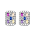 Orecchini rettangolari in argento con pietre preziose colorate e pavé di zirconi - Argento 925 / Zircone Colorato