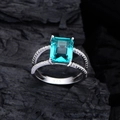 Anello in argento S925 con grande gemma verde scuro taglio smeraldo e piccoli diamanti - US 6 / Ciano