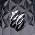 Sparkling S925 sterling silver two-piece ring set with baguette-cut cubic zirconia crystals - US 6 / Silver Ring Set / Silver