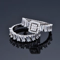 Elegant 925 sterling silver geometric bridal ring set with radiant baguette cubic zirconia - US 6 / Silver