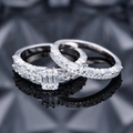 Luxurious S925 silver ring set with micro-paved rectangular and round cut crystals - US 6 / Silver (Main Ring And Band)