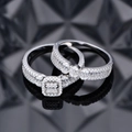 Square double halo S925 sterling silver ring set with sparkling zircon stones - US 6 / Silver Ring Set