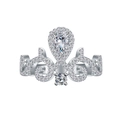 Squisito anello a tiara in argento 925 con pietra centrale a pera e micro-pavé di diamanti - US 6 / Argento
