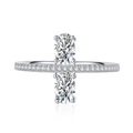 Elegant 925 silver ring featuring an oval-cut solitaire stone with pave-set band - US 6 / Silver