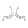 Elegante S925 Silber-Federohrringe mit funkelnden Kristallen im Halbmond-Design - 925er Silber / Weiß