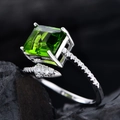 Silver open ring with 8x10mm square green gemstone and sparkling arrow pavé accents - US 6 / Dark Green