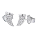 Mini S925 sterling silver bull horn stud earrings with sparkling pave zircon stones - 925 Silver / White