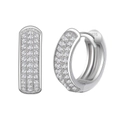 S925 Sterling Silber 15mm Creolen mit dreireihigem Besatz aus runden Zirkonia-Steinen - 925er Silber / Silber