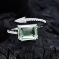 Arrow design open ring with 8x10mm radiant cut light green stone in silver finish - US 6 / Pale Green