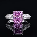 Elegant rectangle-cut pink gemstone ring with S925 silver band and sparkling side stones - US 6 / Pink