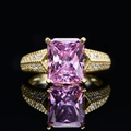Vintage 14k gold plated S925 ring with 5.6ct radiant cut pink gemstone and milgrain band - US 6 / Pink