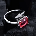 Arrow design silver ring featuring a pink rectangular main stone and small zircons - US 6 / Rose Red