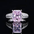 Luxury 925 silver ring with large radiant cut pink gemstone and pavé set diamonds - US 6 / Light Pink