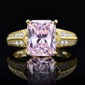 Radiant cut 5.6ct pink carbon diamond ring in 14k gold plated S925 silver finish - US 6 / Light Pink