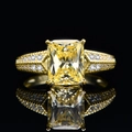 Radiant 5.6ct yellow carbon diamond ring with 14k gold plated S925 silver wavy band - US 6 / Yellow