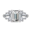 Art Deco S925 silver ring with 8x10mm emerald cut stone and side trapezoid diamonds - US 6 / Silver