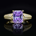 5.6ct cushion cut purple gem ring with sparkling side stones and 14k gold plating - Purple