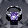 Cocktail ring with large radiant-cut lilac gemstone and baguette side diamonds - US 7 / Purple
