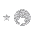Asymmetric S925 silver star earrings with pave cubic zirconia on a white background - 925 Silver / Silver
