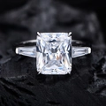 Radiant cut 10.5ct carbon diamond ring in 925 silver with side tapered baguettes - US 6 / Pure White