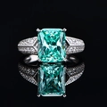 Eleganter 925er Silberring mit smaragdgrünem Edelstein im Radiantschliff und Pavé-Besatz - Paraiba-Grün