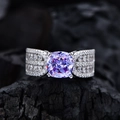 925 silver ring with purple radiant cut emerald-style stone and micro-pave setting - US 6 / Lavender Purple