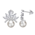 Orecchini a corona in argento S925 con perla e zirconi a taglio marquise - Argento 925 / Bianco