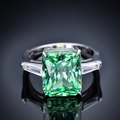 Radiant cut green high carbon diamond ring with 925 silver band for women - US 6 / Tsavorite Green