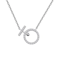 Minimalist sterling silver O-chain necklace with sparkling pavé circle and T-bar pendant - 925 Silver / Silver
