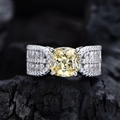 Luxury 925 silver ring featuring a cushion-cut yellow gemstone and diamond-paved band - US 6 / Lemon Yellow 5#