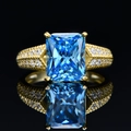 Elegant 14k gold plated ring with a rectangular blue stone and pavé white zircons - Aqua