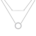Collier double rang en argent avec pendentif barre et cercle de zircons sur fond blanc - Argent 925 / Argenté
