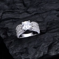 Radiant cut cushion stone ring with pavé setting on a silver metal band for women - US 6 / Pure White 1#