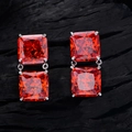 Elegante S925 zilveren oorbellen met dubbele vierkant geslepen oranjerode zirkonia - 925 zilver / Padparadscha Rood