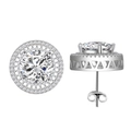 10mm round brilliant cut halo stud earrings in 925 sterling silver with double halo design - 925 Silver / White