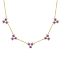 Élégant collier plaqué or 18 carats avec cinq grappes de flocons en cristaux violets - Argent 925 / Or