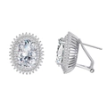 Oval high-carbon diamond stud earrings in S925 sterling silver with halo setting and omega backs - 925 Silver / White
