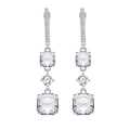 Elegant 925 sterling silver drop earrings with triple-tiered Asscher cut high carbon diamonds - 925 Silver / White