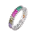 Zilveren ring met kleurrijke baguette-geslepen edelstenen in een regenboogontwerp - US 6 / Kleurrijke Zirkonia