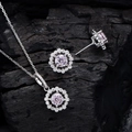 925 silver 6mm yellow high carbon diamond necklace and earrings floral jewelry set - Pink Rhinestone Jewelry Combination