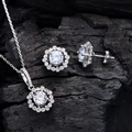 925 silver jewelry set featuring 6mm yellow high carbon diamond pendant and earrings - White Rhinestone Jewelry Combination